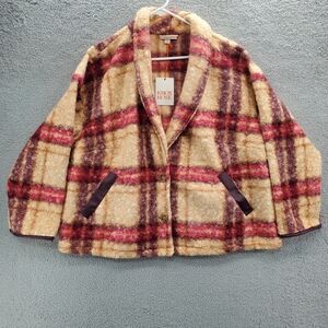 Knox Rose Burgundy Check Print Plaid Sweater Overcoat Size 1X NWT
